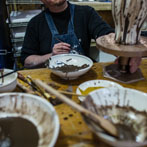 Richard Heeley at work in his pottery in Shropshire Feb 2018